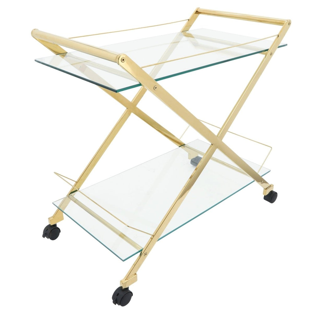 
                      
                        Sagebrook Home 2-Tier Rolling Bar Cart with Glass Top, Gold, 31"H - lily & onyx
                      
                    