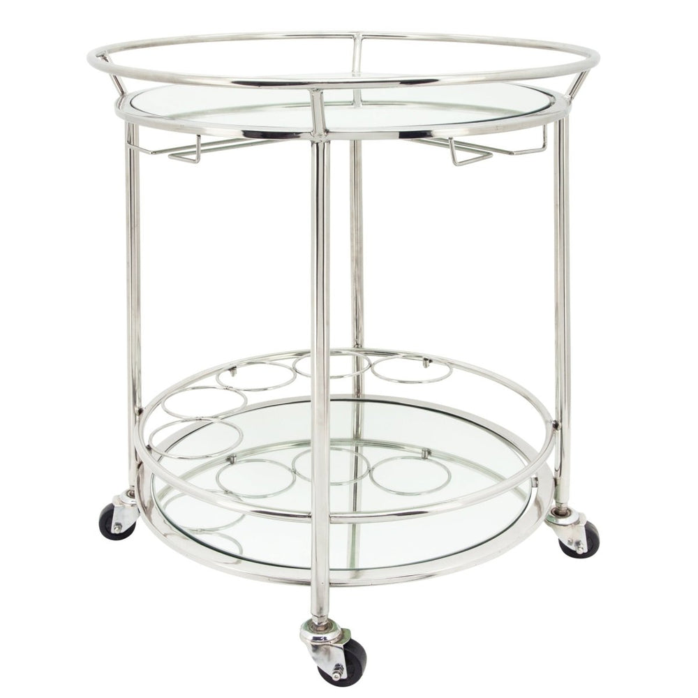 
                      
                        Sagebrook Home 2-Tier Round Stainless Steel Rolling Bar Cart with Mirror Glass Top, Silver, 27"H - lily & onyx
                      
                    