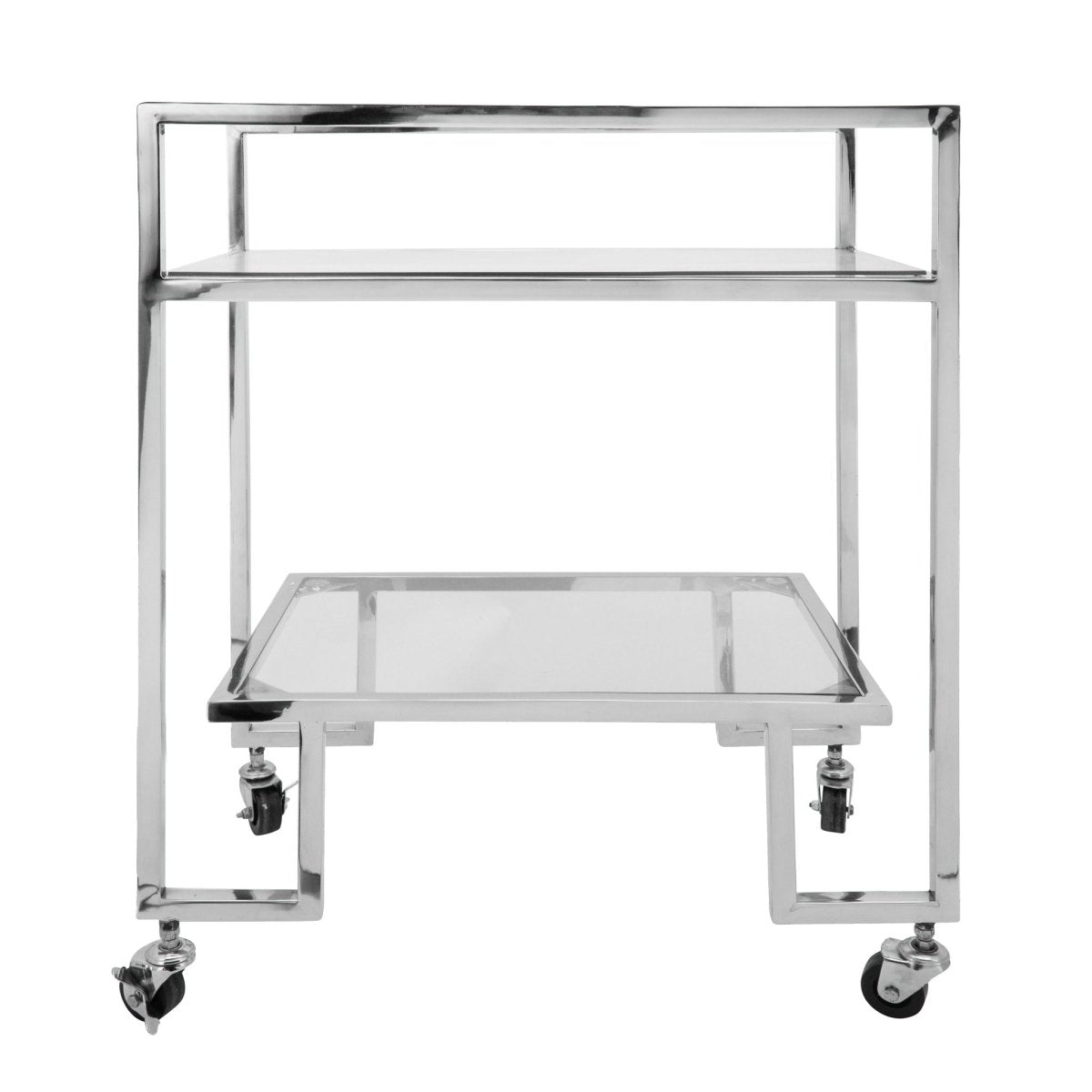 Sagebrook Home 2-Tier Stainless Steel Bar Cart with Glass Top, Silver, 32"H - lily & onyx