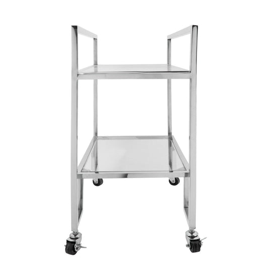 Sagebrook Home 2-Tier Stainless Steel Bar Cart with Glass Top, Silver, 32"H - lily & onyx