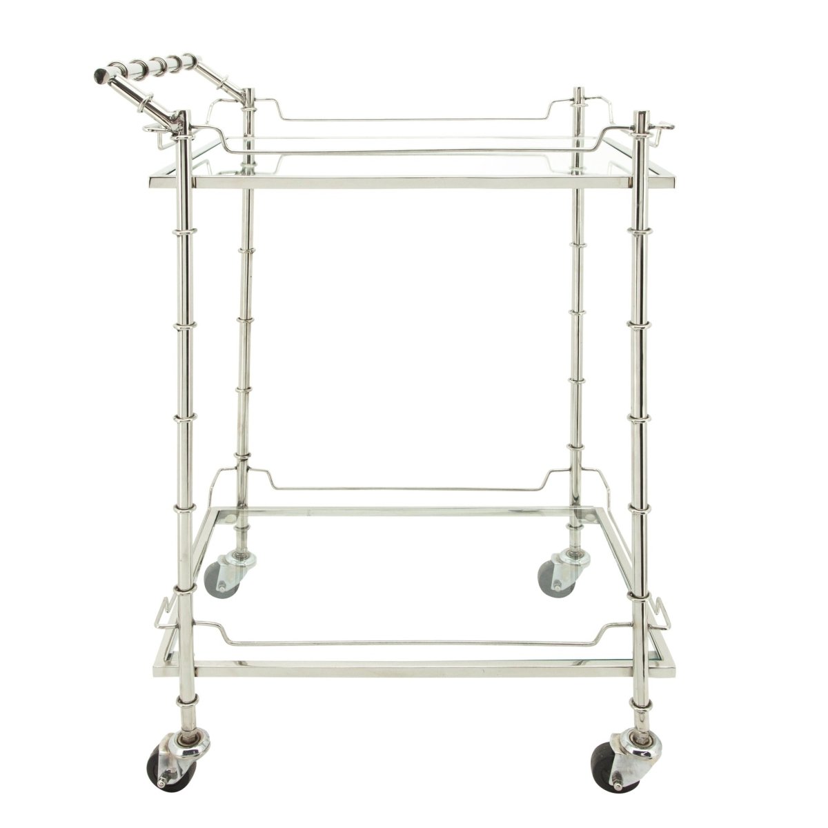 Sagebrook Home 2-Tier Stainless Steel Rolling Bar Cart with Glass Top, Silver, 30"H - lily & onyx