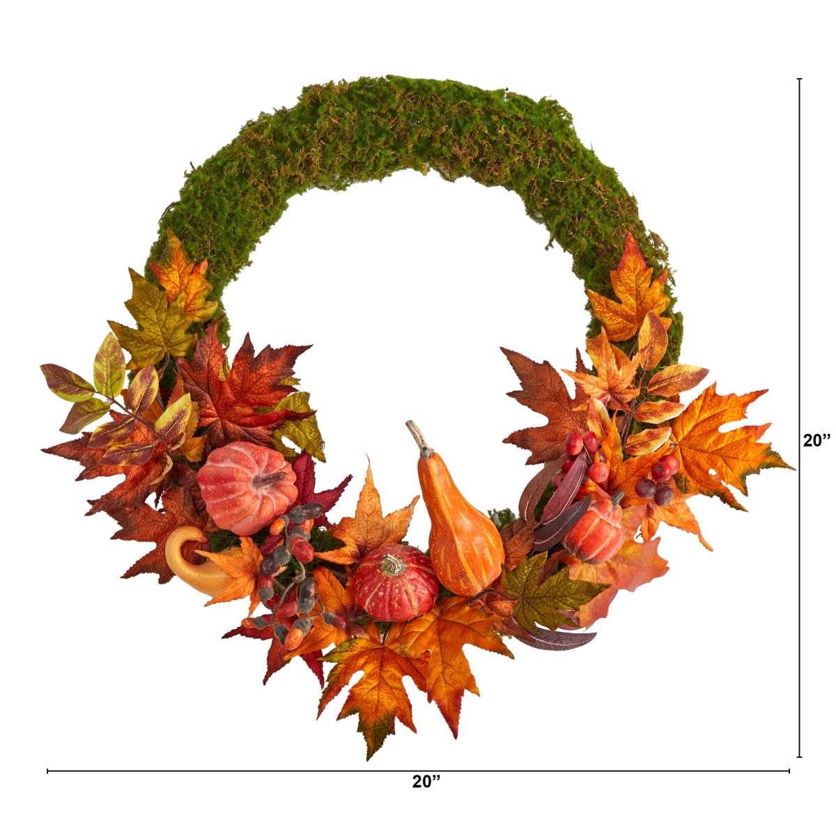 Nearly Natural 20” Autumn Pumpkin, Gourd And Fall Maple Leaf Artificial Wreath - lily & onyx