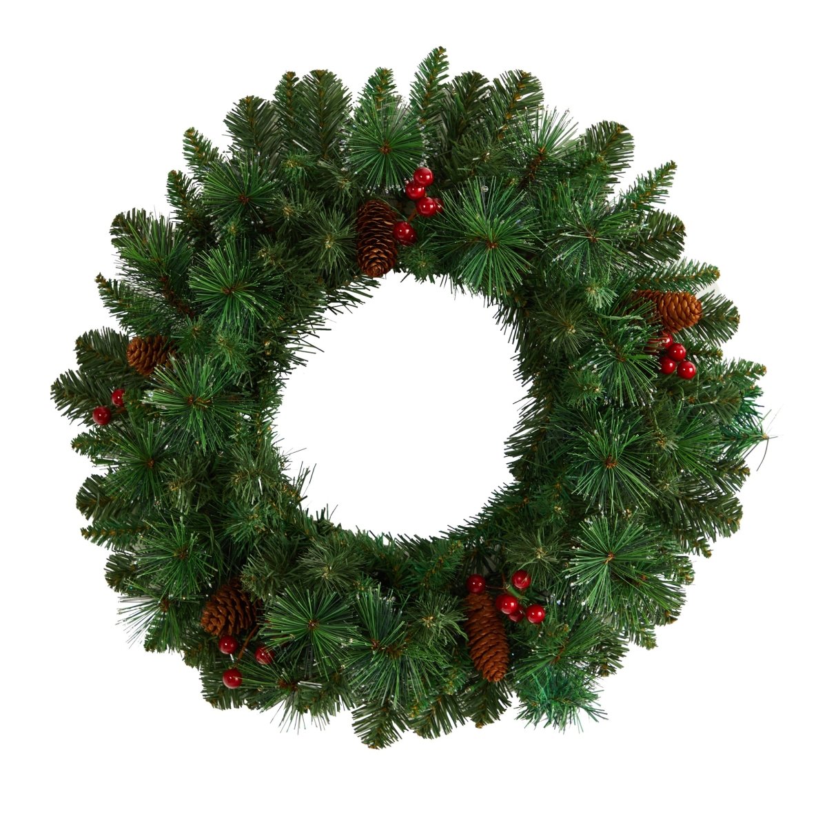 Nearly Natural 20” Frosted Pine Artificial Christmas Wreath With Pinecones, Berries & 35 Warm White Led Lights - lily & onyx