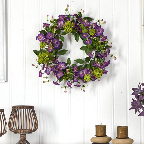 Nearly Natural 20” Morning Glory Artificial Wreath - lily & onyx
