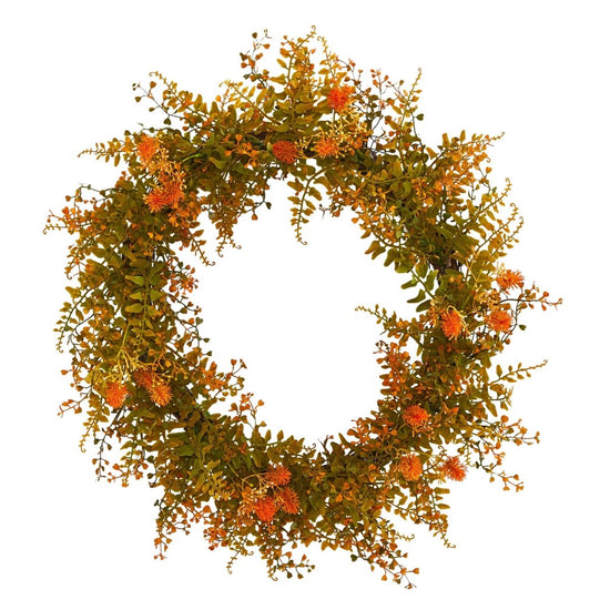 Nearly Natural 21” Autumn Fern Artificial Wreath - lily & onyx