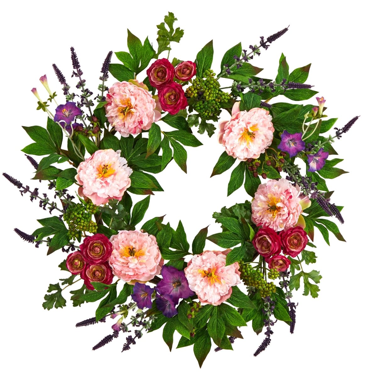 Nearly Natural 22” Assorted Peony Artificial Wreath - lily & onyx