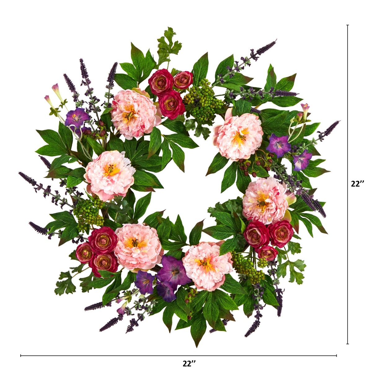 Nearly Natural 22” Assorted Peony Artificial Wreath - lily & onyx