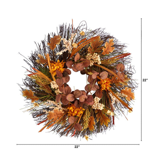 Nearly Natural 22” Autumn Dahlia And Berries Artificial Fall Wreath - lily & onyx