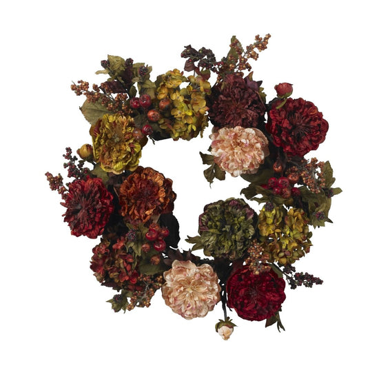 Nearly Natural 22" Autumn Hydrangea Peony Wreath - lily & onyx