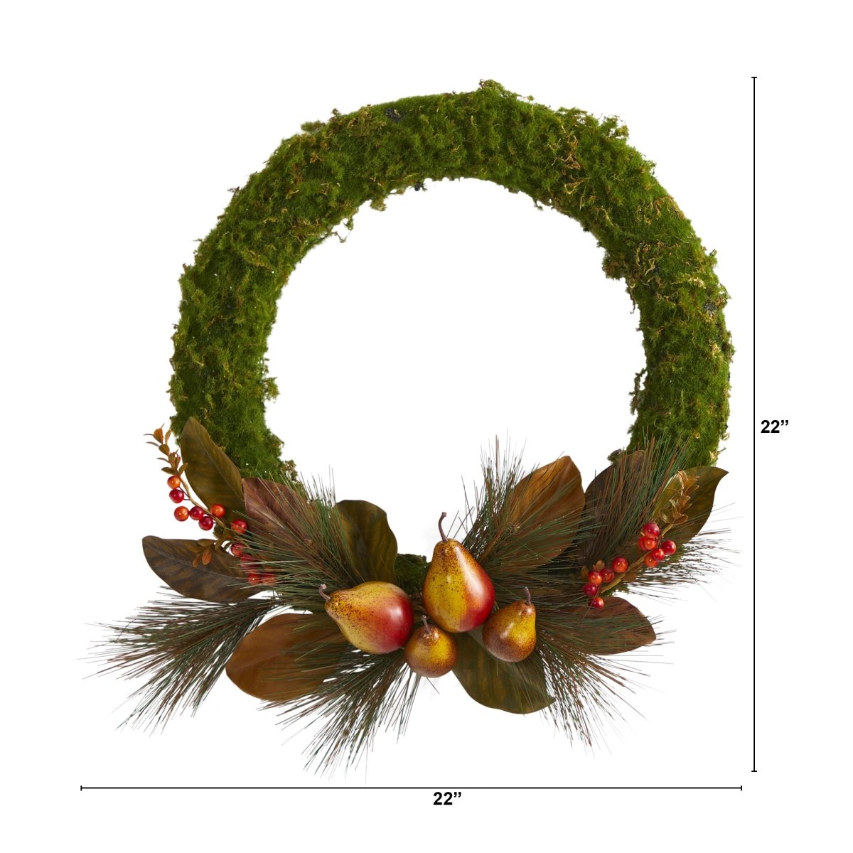 Nearly Natural 22” Pear, Magnolia And Moss Artificial Wreath - lily & onyx