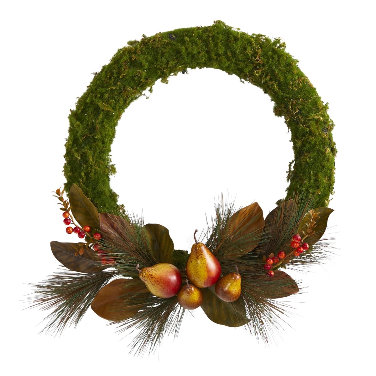 Nearly Natural 22” Pear, Magnolia And Moss Artificial Wreath - lily & onyx