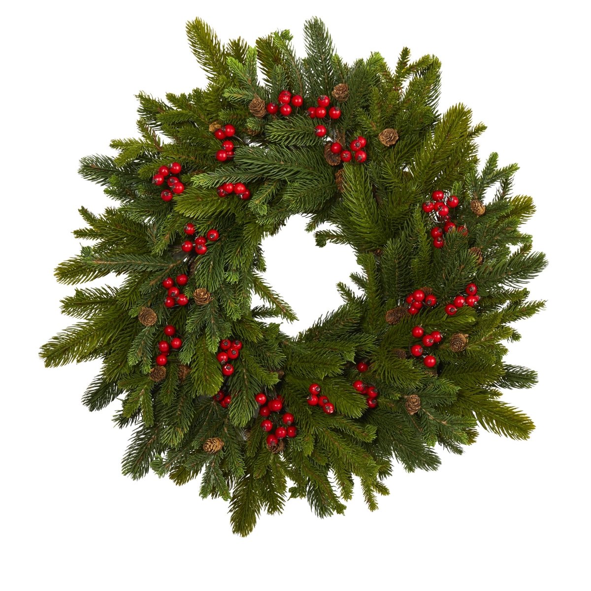 Load image into Gallery viewer, Nearly Natural 22” Pine, Pinecone And Berry Artificial Wreath - lily &amp;amp; onyx
