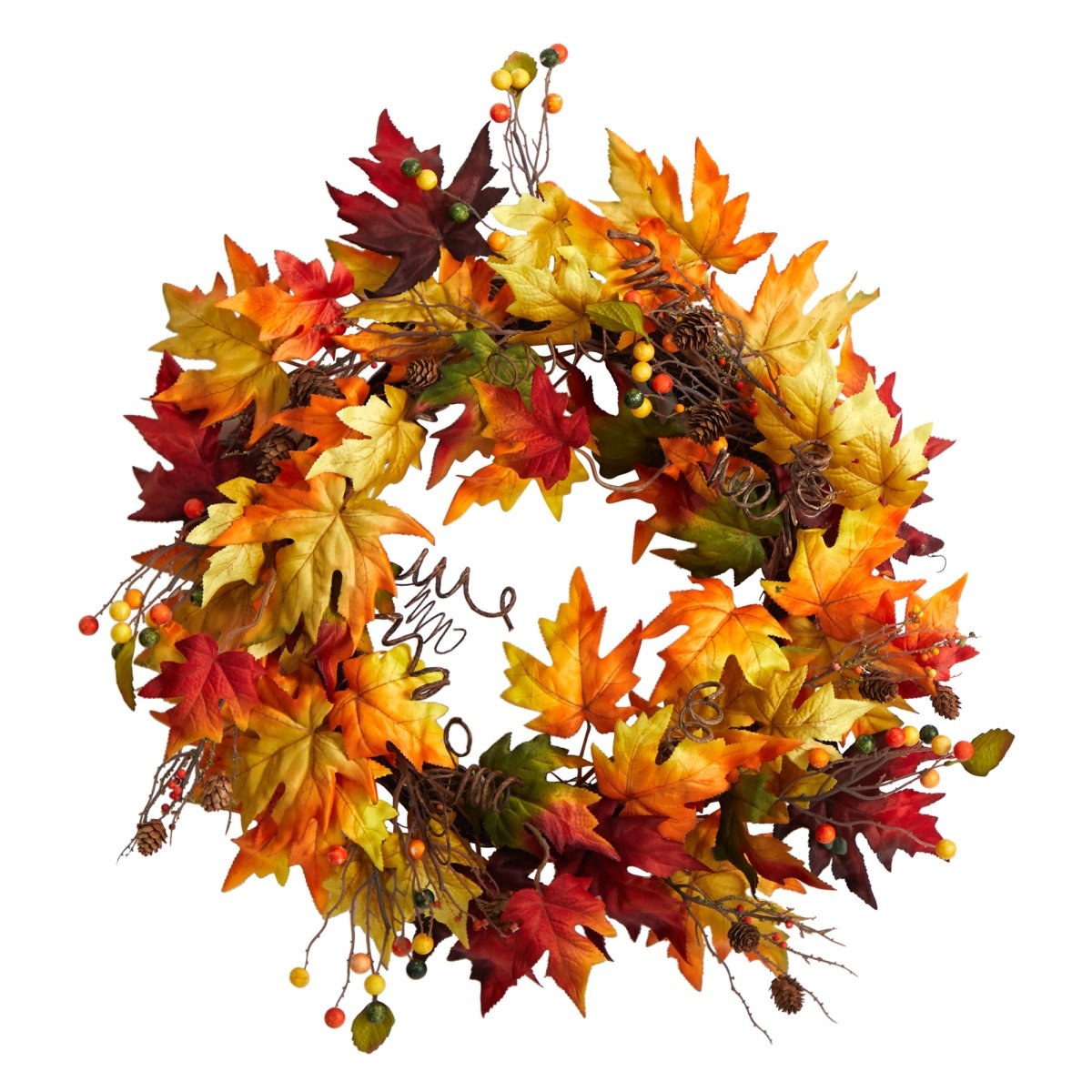 Nearly Natural 24” Autumn Maple Leaf And Berries Artificial Fall Wreath With Twig Base - lily & onyx