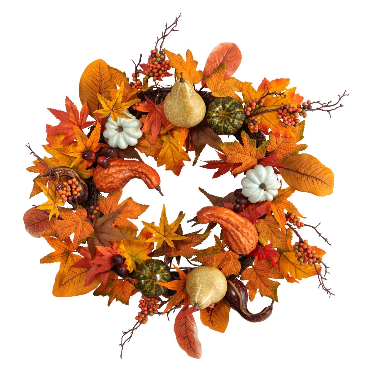 Nearly Natural 24” Autumn Pumpkin, Gourd, And Berries In Assorted Colors Artificial Fall Wreath - lily & onyx