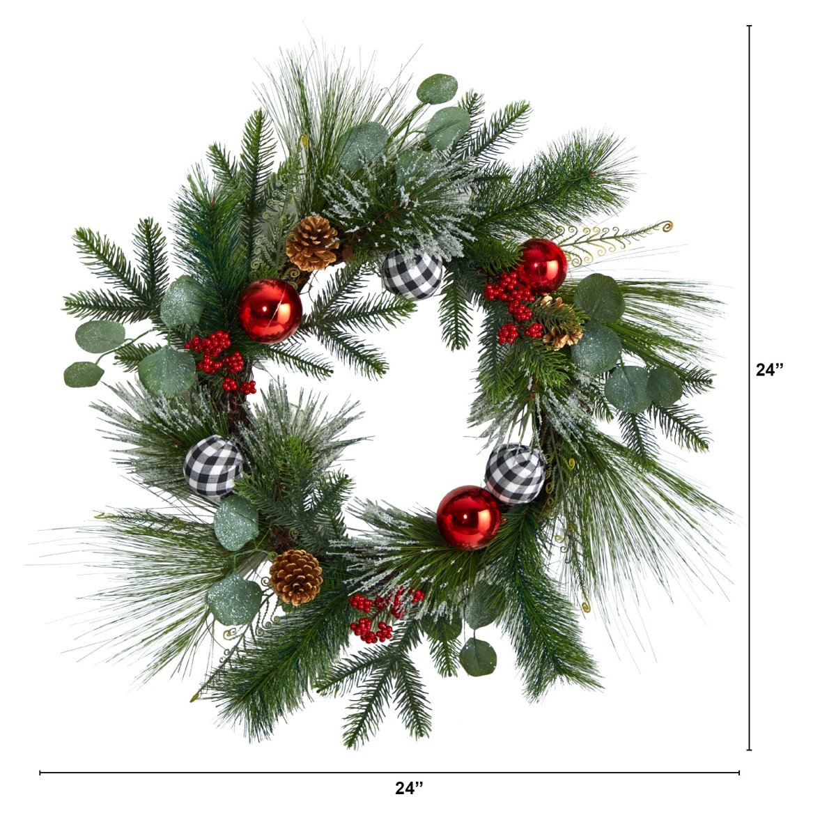 Load image into Gallery viewer, Nearly Natural 24” Berry And Pinecone Artificial Christmas Wreath With Ornaments - lily &amp;amp; onyx
