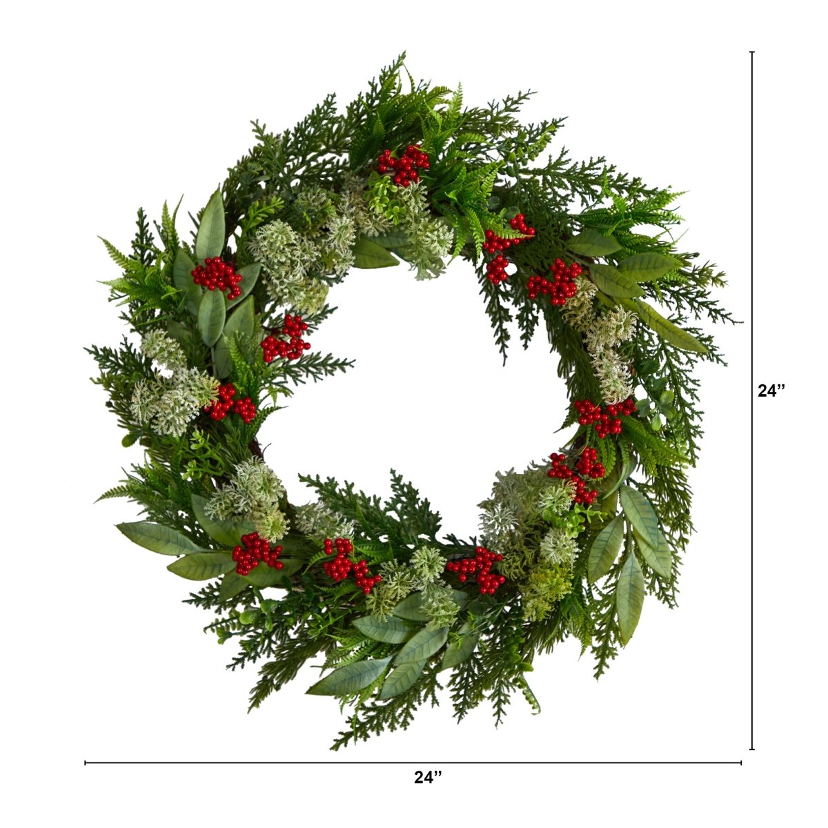 Nearly Natural 24” Cedar, Eucalyptus And Berries Artificial Christmas Wreath - lily & onyx