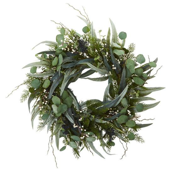 Nearly Natural 24" Eucalyptus And Mixed Greens Artificial Wreath - lily & onyx