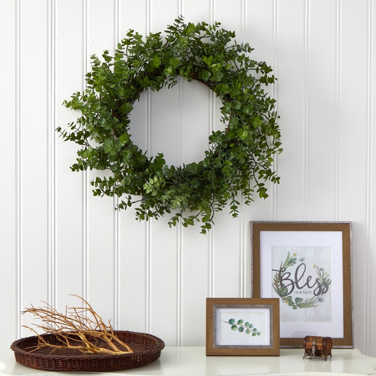 Load image into Gallery viewer, Nearly Natural 24” Eucalyptus Artificial Wreath - lily &amp;amp; onyx
