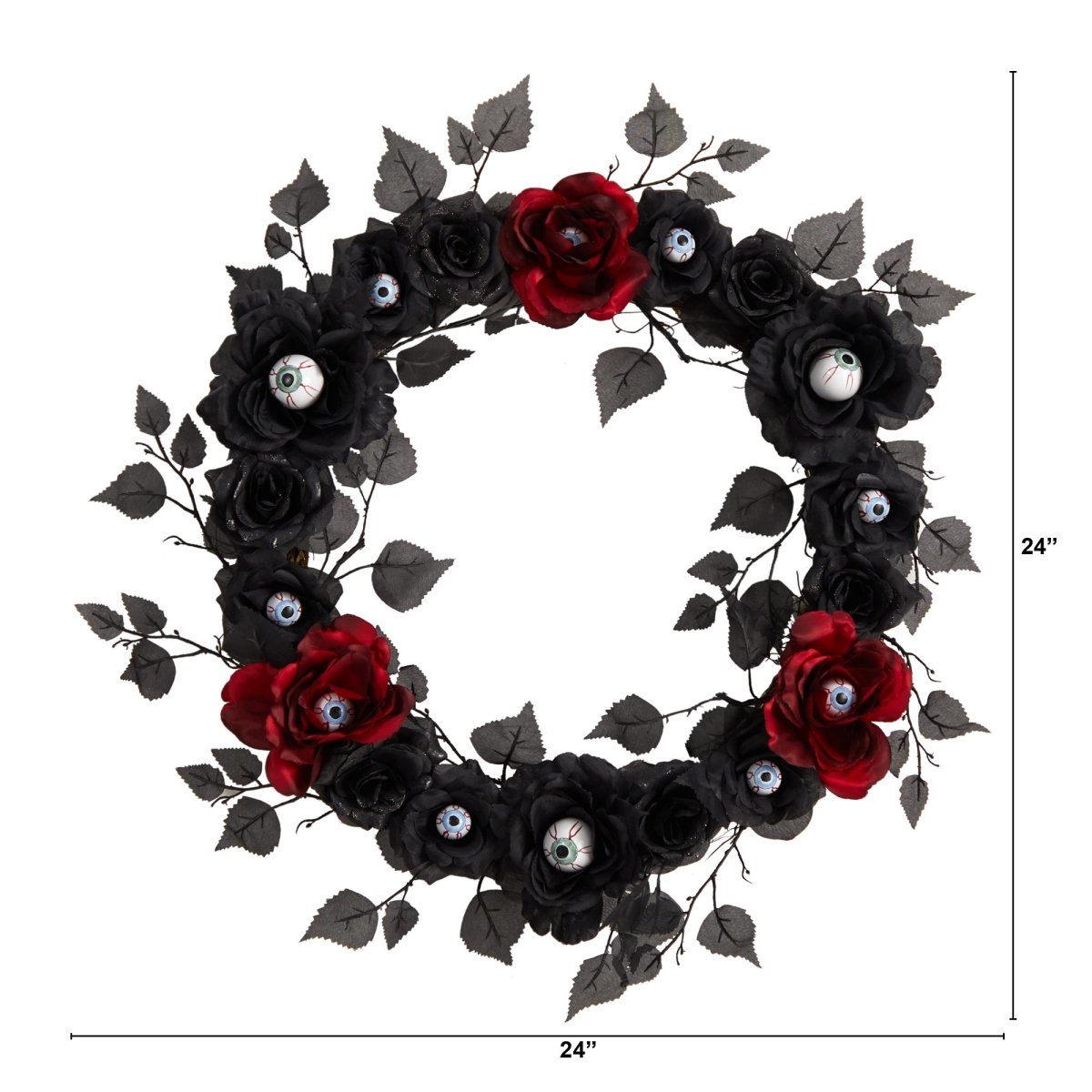 Nearly Natural 24” Eyeball Rose Halloween Artificial Wreath - lily & onyx