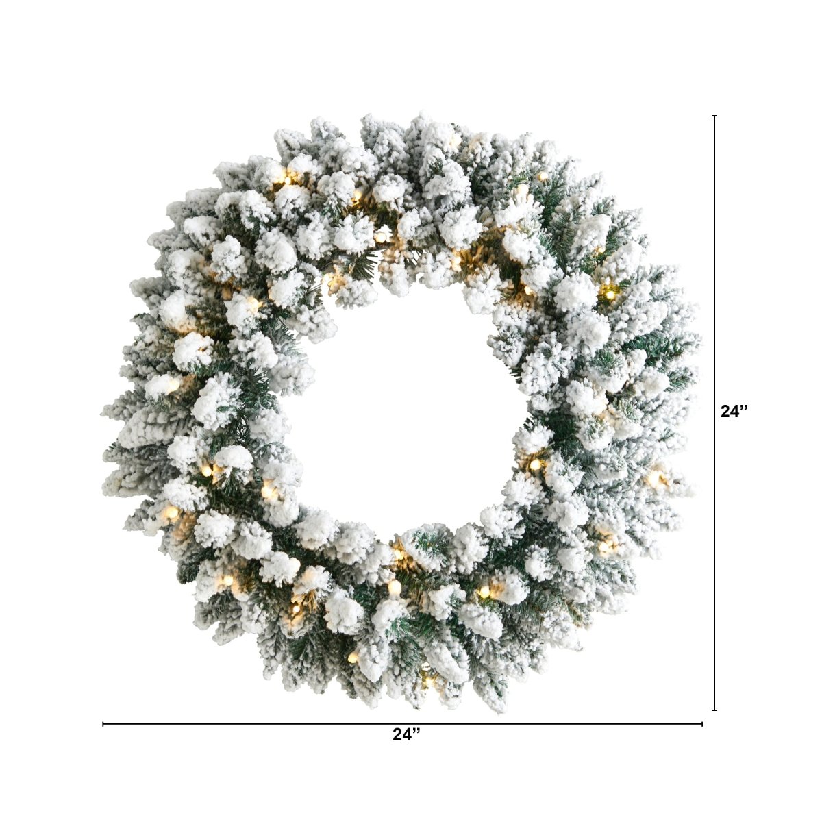 Load image into Gallery viewer, Nearly Natural 24” Flocked Artificial Christmas Wreath With 160 Bendable Branches And 35 Warm White Led Lights - lily &amp;amp; onyx
