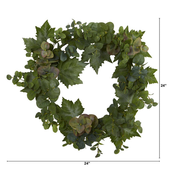 Load image into Gallery viewer, Nearly Natural 24” Grape Leaf And Eucalyptus Artificial Wreath - lily &amp;amp; onyx
