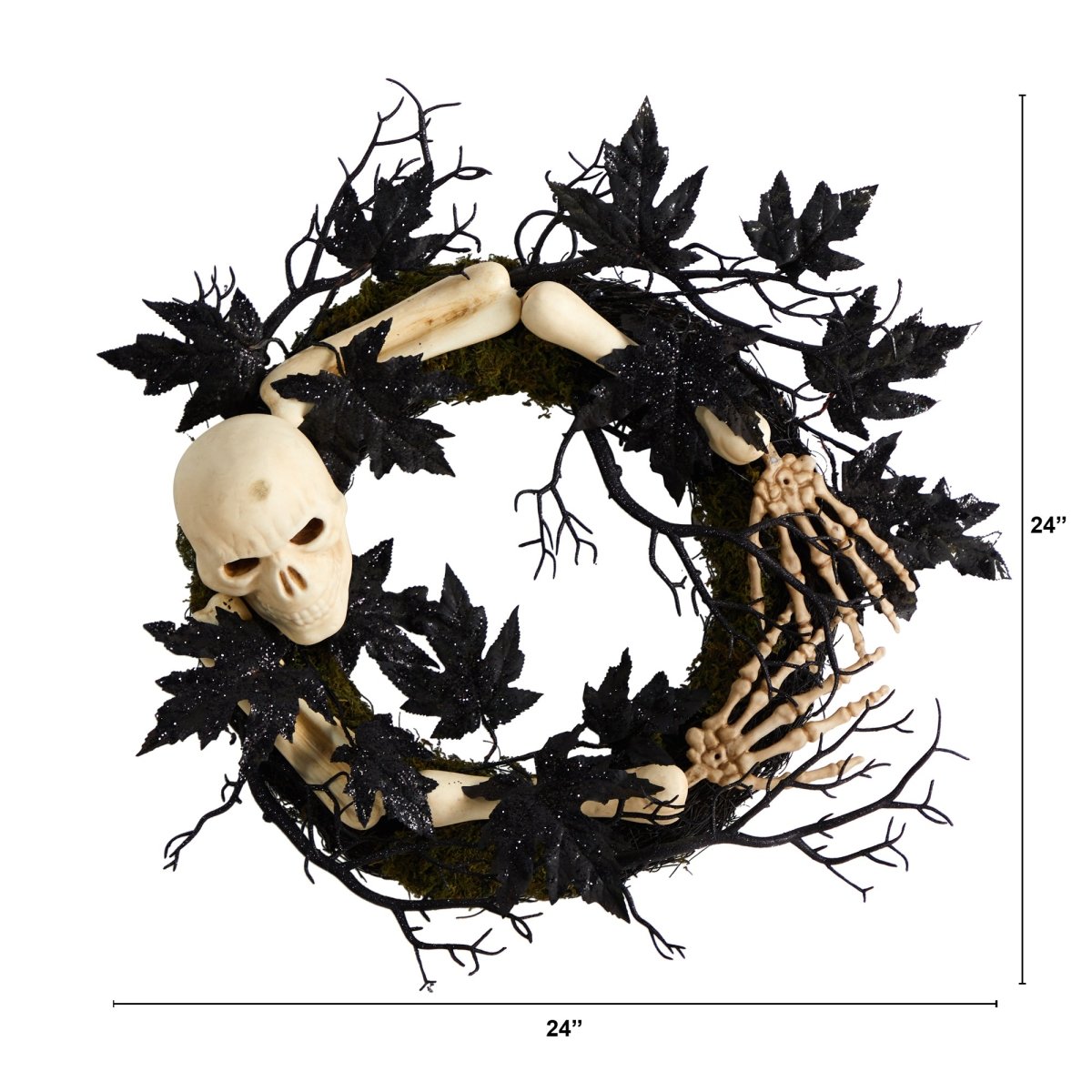 Nearly Natural 24" Halloween Skull And Bones Wreath - lily & onyx