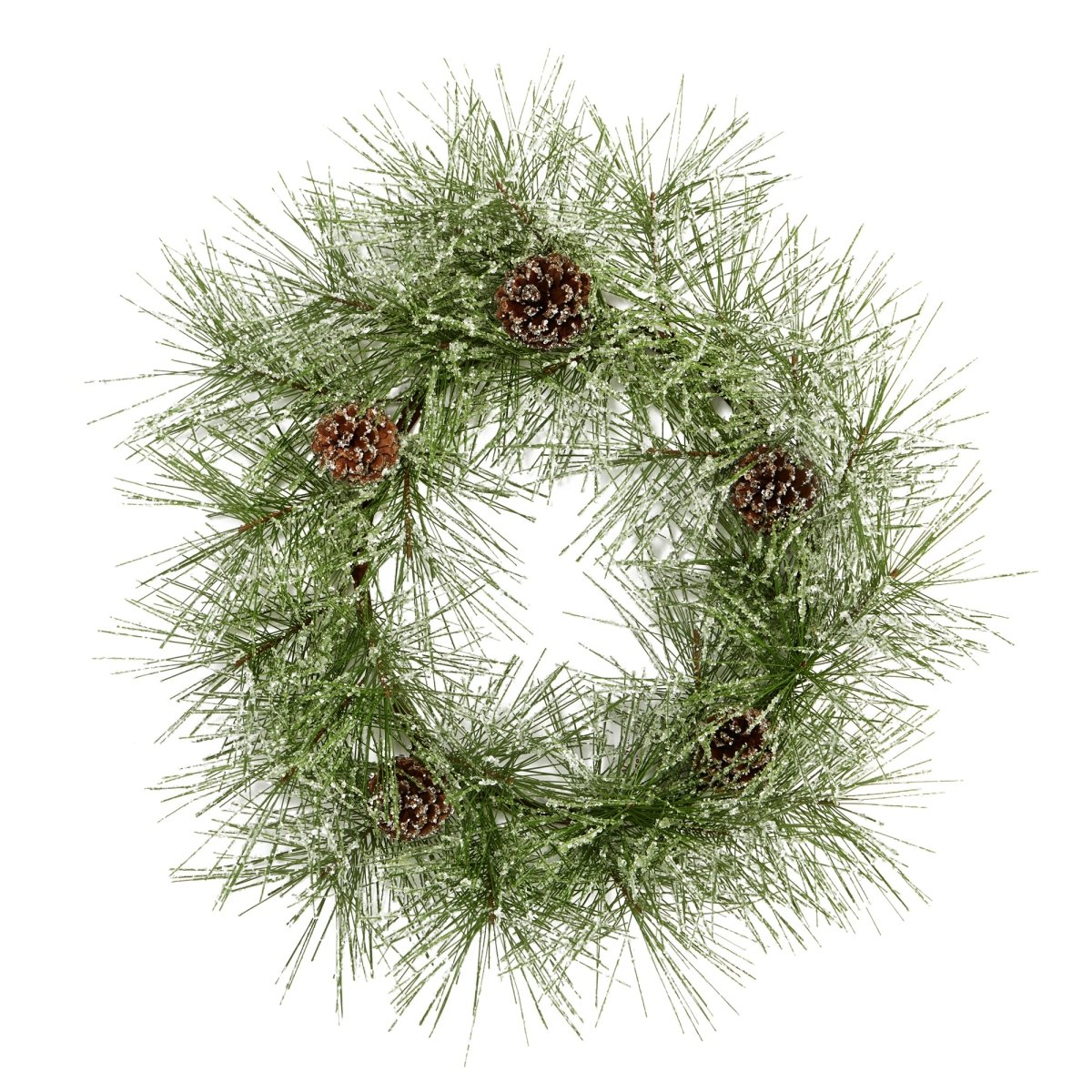 Nearly Natural 24” Iced Pine Artificial Wreath With Pine Cones - lily & onyx