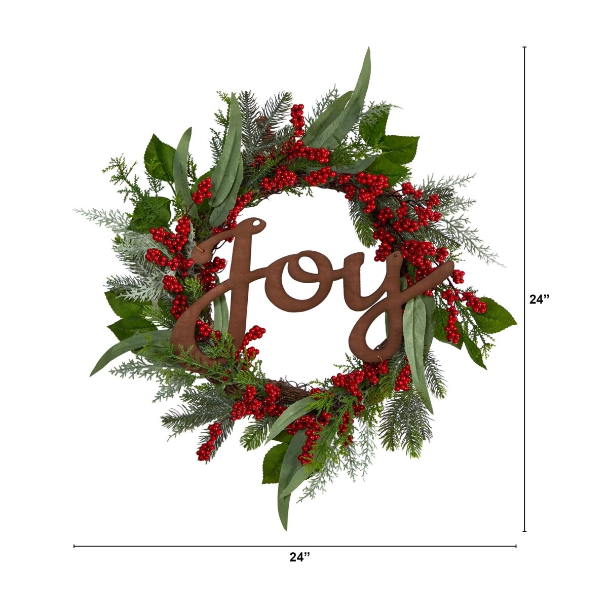 Nearly Natural 24” Joy And Berries Artificial Christmas Wreath - lily & onyx