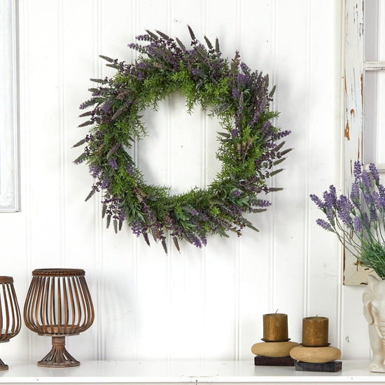 Nearly Natural 24” Lavender Artificial Wreath - lily & onyx