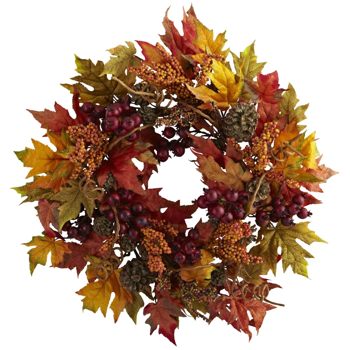 Nearly Natural 24” Maple And Berry Wreath - lily & onyx