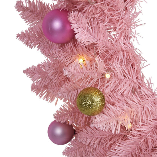 Nearly Natural 24” Pink Artificial Christmas Wreath With 35 Led Lights And Ornaments - lily & onyx