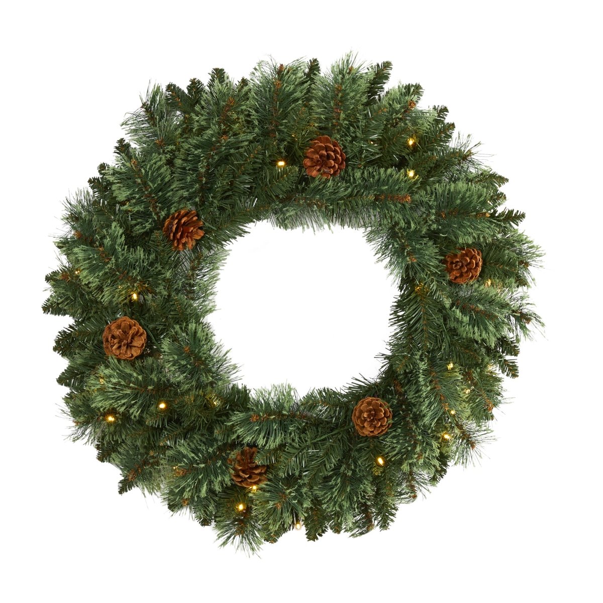 Load image into Gallery viewer, Nearly Natural 24” White Mountain Pine Artificial Christmas Wreath With 35 Led Lights And Pinecones - lily &amp;amp; onyx
