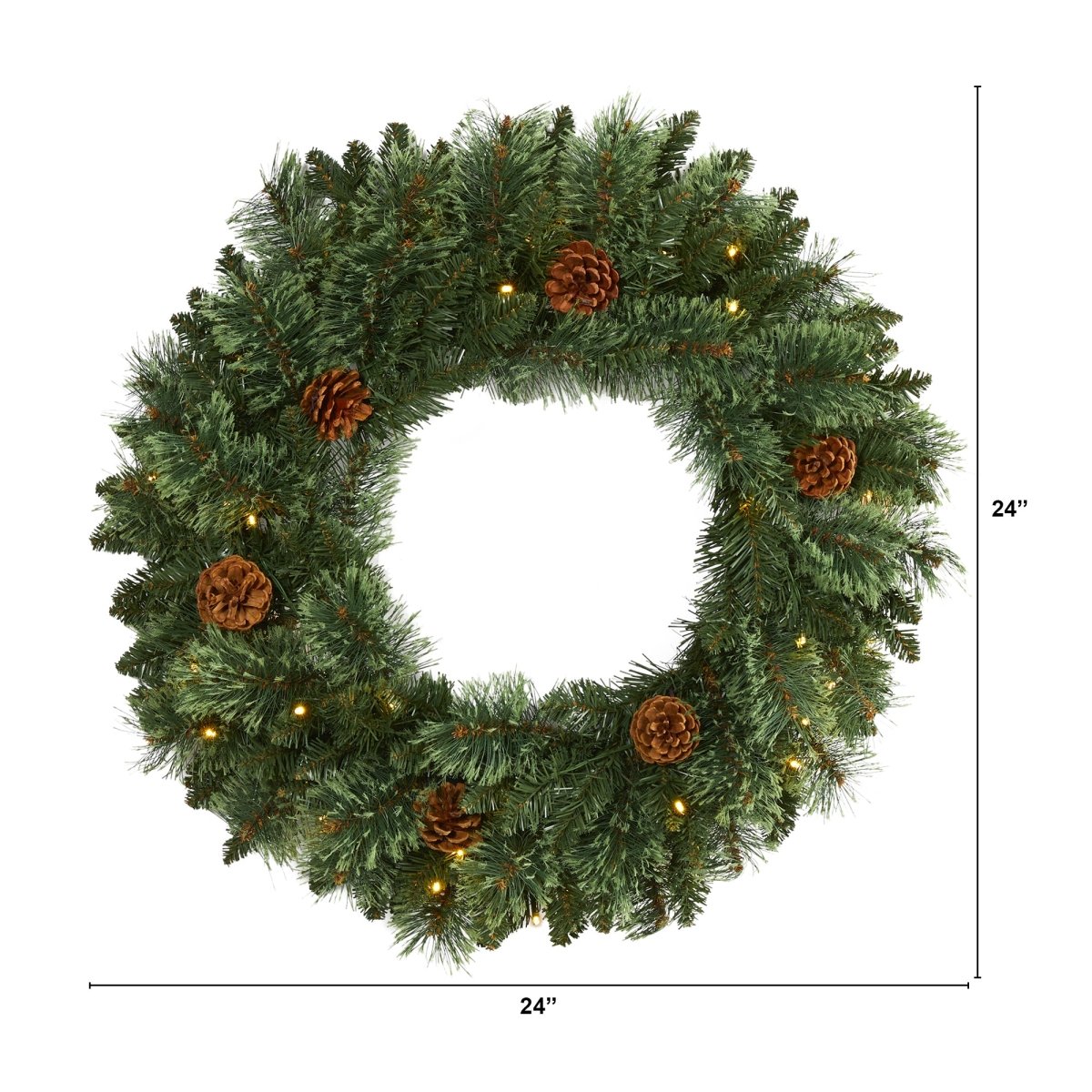 Nearly Natural 24” White Mountain Pine Artificial Christmas Wreath With 35 Led Lights And Pinecones - lily & onyx