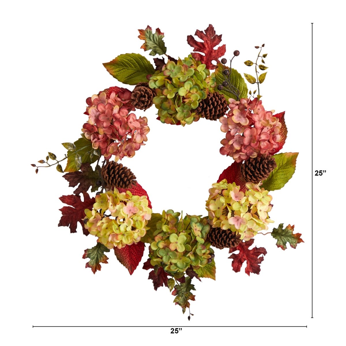 Nearly Natural 25” Autumn Hydrangea And Pinecones Fall Artificial Wreath - lily & onyx
