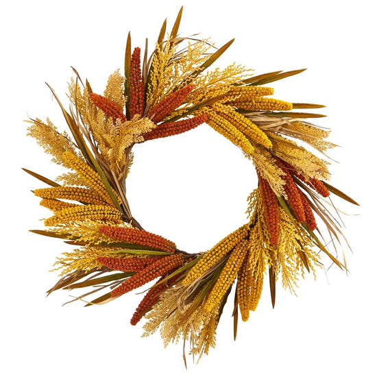 Nearly Natural 25” Sorghum Harvest Artificial Wreath - lily & onyx