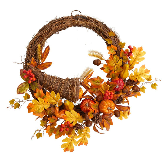 Nearly Natural 26” Autumn Artificial Cornucopia Fall Wreath - lily & onyx