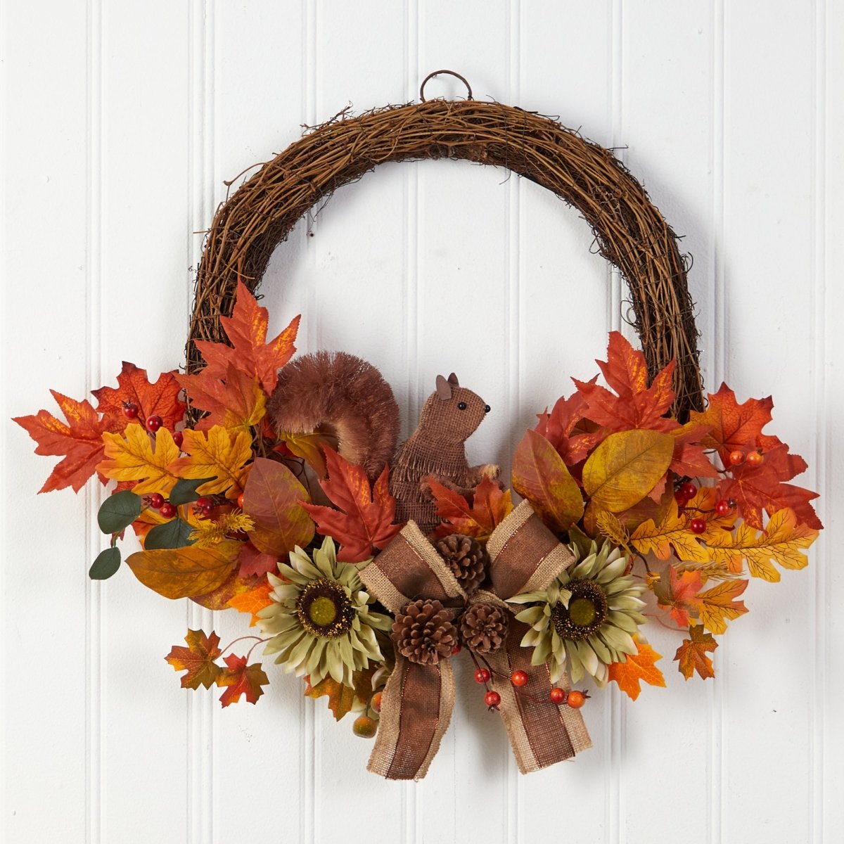 Nearly Natural 26” Fall Harvest Artificial Autumn Wreath With Twig Base And Bunny - lily & onyx