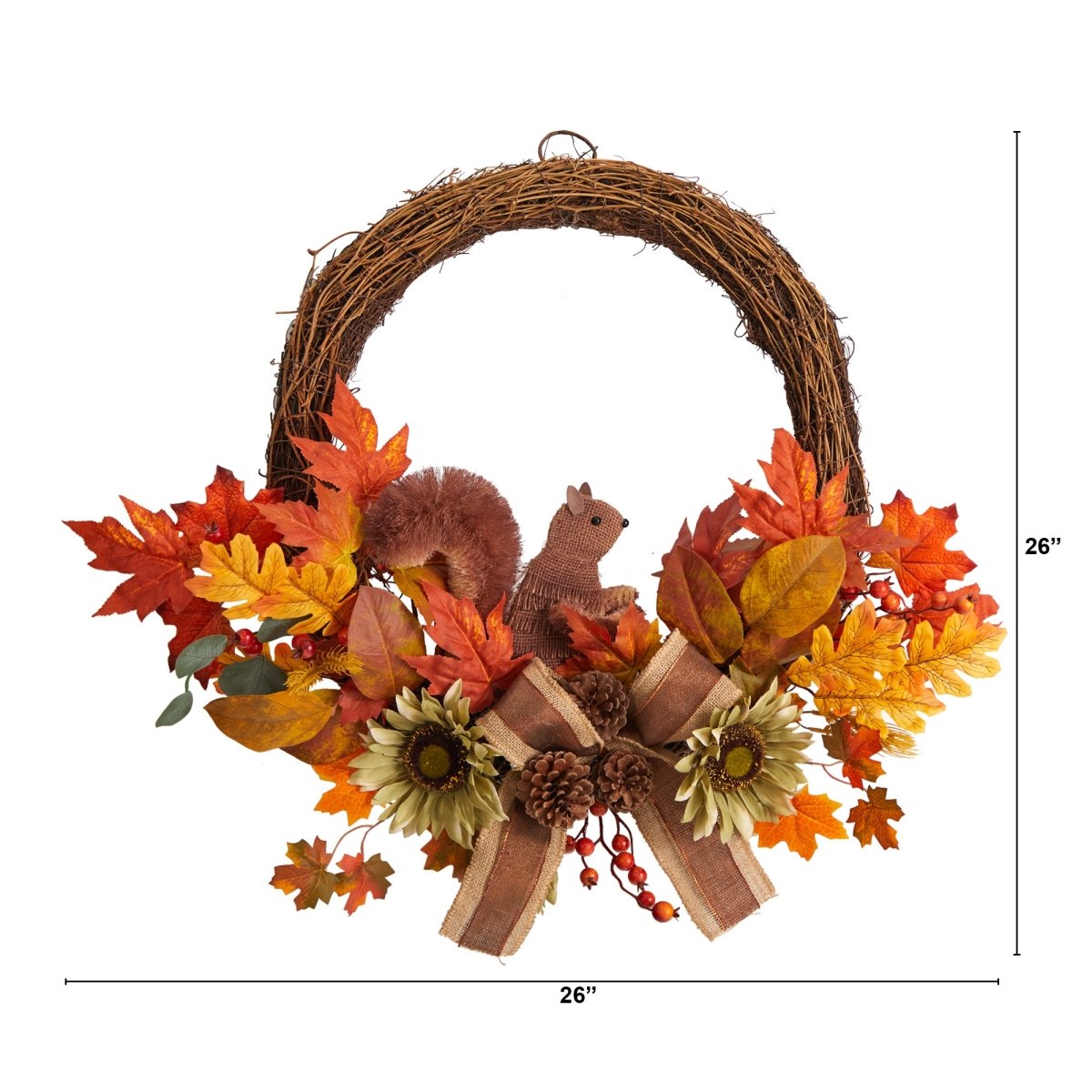 Nearly Natural 26” Fall Harvest Artificial Autumn Wreath With Twig Base And Bunny - lily & onyx