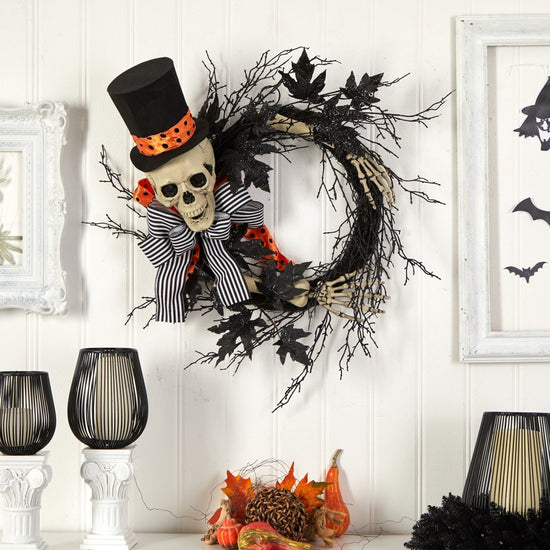 Nearly Natural 26" Halloween Dapper Skeleton Wreath - lily & onyx