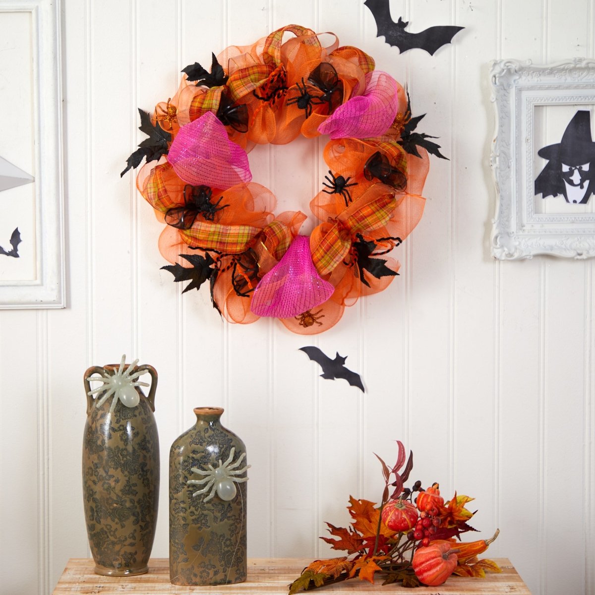 Nearly Natural 26" Halloween Spider Mesh Wreath - lily & onyx