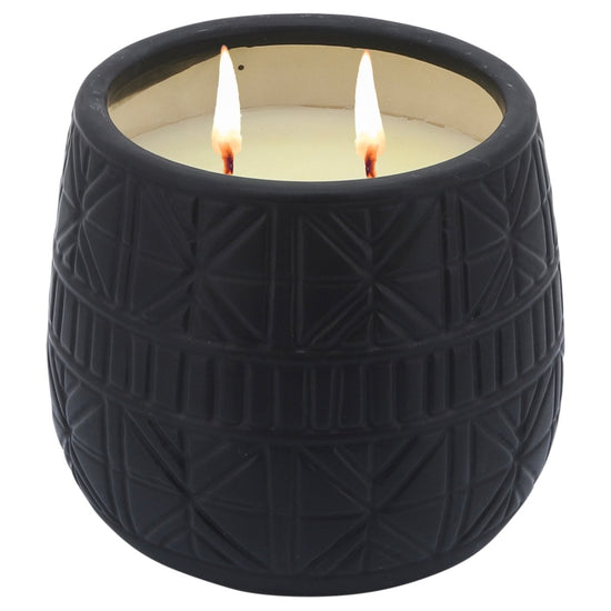 Load image into Gallery viewer, Sagebrook Home 26 Oz Tribal Design Black Ceramic Candle | Vanilla - lily &amp;amp; onyx
