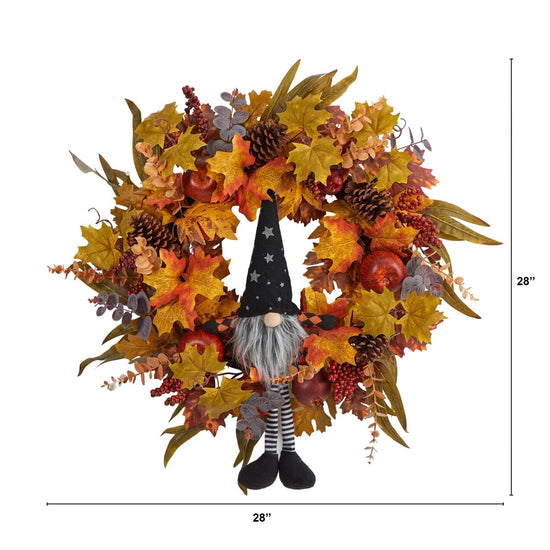 Nearly Natural 28" Harvest Fall Gnome Artificial Autumn Wreath - lily & onyx