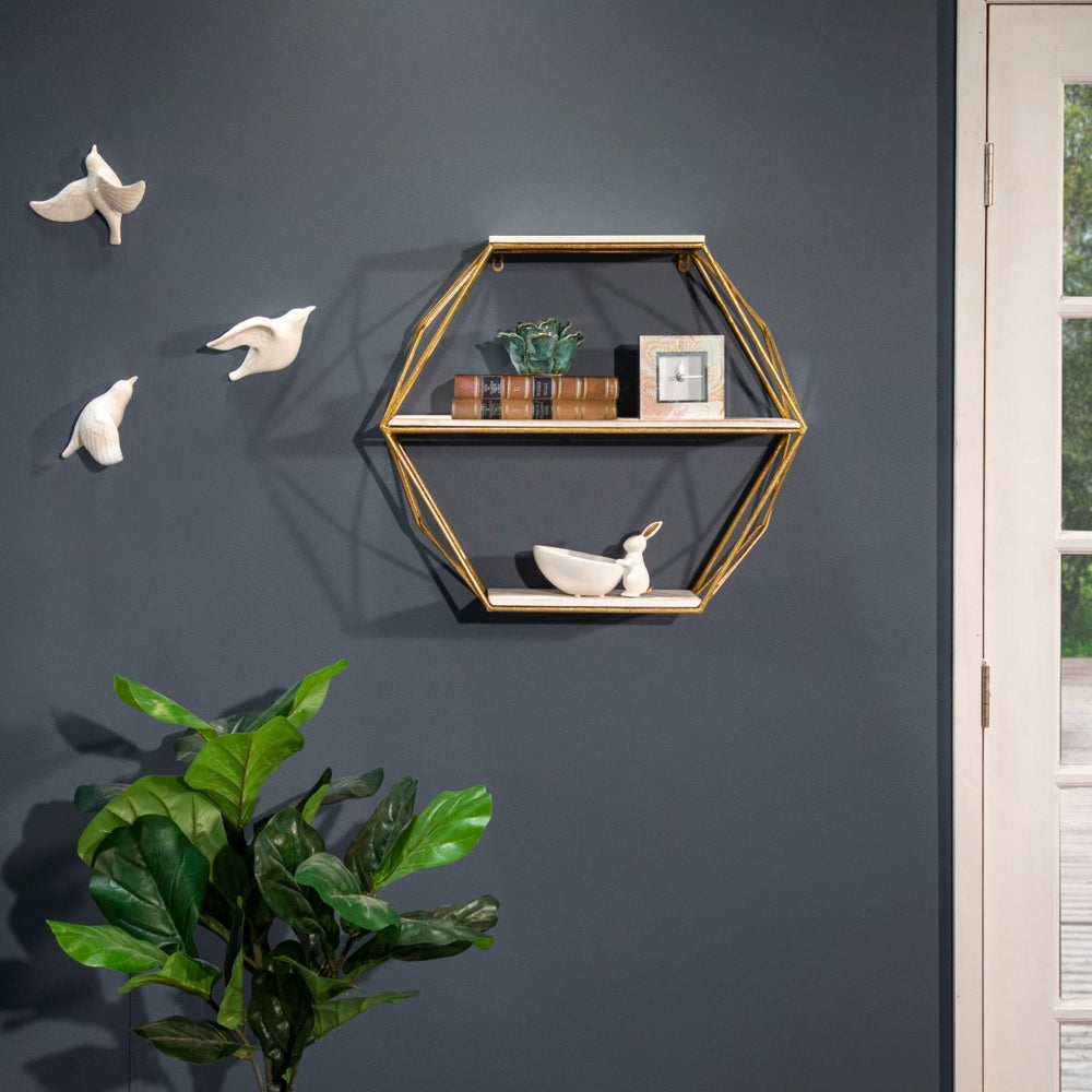 
                      
                        Sagebrook Home 3-Tier Metal & Wood Gold Hexagon Wall Shelf, 24"L - lily & onyx
                      
                    