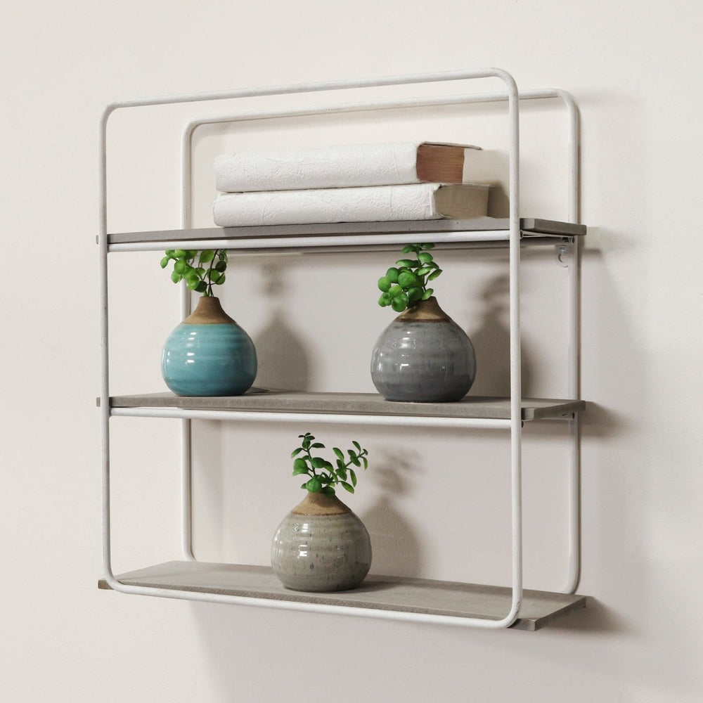 Sagebrook Home 3-Tier Wood & Metal Wall Shelf, Gray & White - lily & onyx