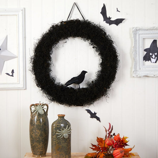 Nearly Natural 30” Halloween Black Raven Twig Wreath - lily & onyx