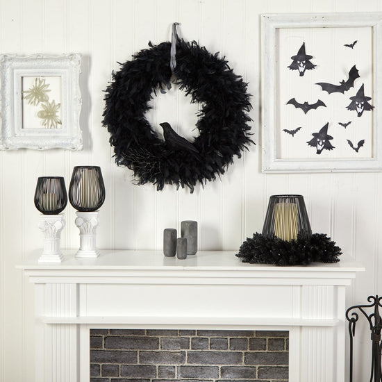 Nearly Natural 30" Halloween Raven Feather Wreath - lily & onyx