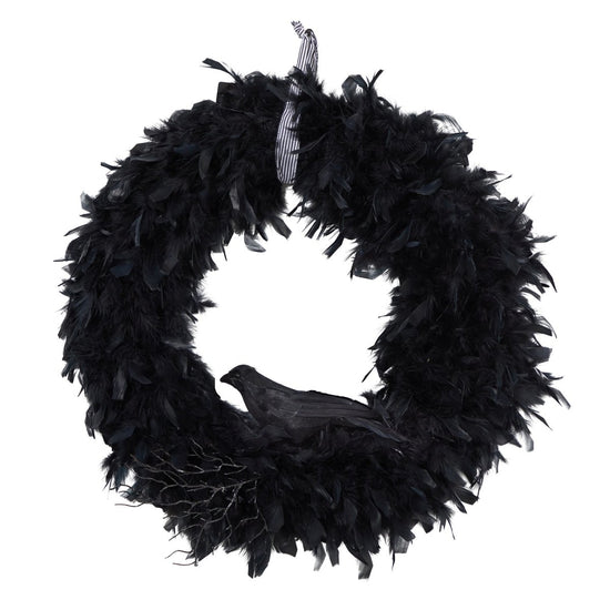 Nearly Natural 30" Halloween Raven Feather Wreath - lily & onyx