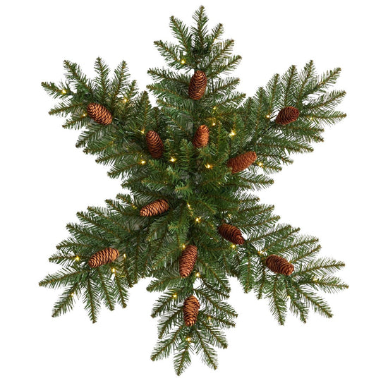 Nearly Natural 30” Pre Lit Snowflake Artificial Dunhill Fir Wreath With Pinecones And 40 Led Lights - lily & onyx
