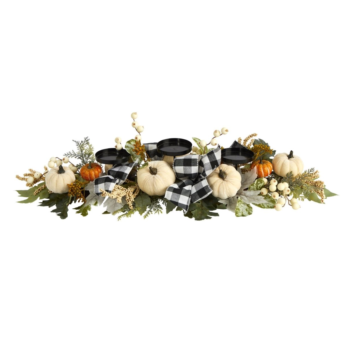 Load image into Gallery viewer, Nearly Natural 32” White Pumpkin And Berries Artificial Candelabrum - lily &amp;amp; onyx

