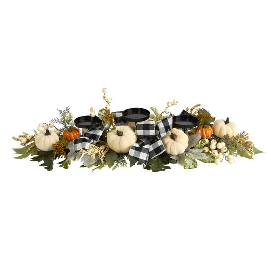 Nearly Natural 32” White Pumpkin And Berries Artificial Candelabrum - lily & onyx
